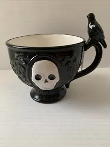 Halloween 3D Totenkopf Krähe Rabe Vollmond 20 Unzen Keramiktasse Kaffee Tee Schwarz Neu - Bild 1 von 6