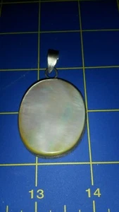 Antique Vintage Sterling Silver Large Round Mother of Pearl Pendant  - Picture 1 of 4