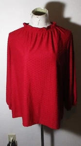 Women's ADRIANNA PAPELL Crimson Ruffle Neck Long Sleeve Top Size XL NWT $69.00 - Picture 1 of 7
