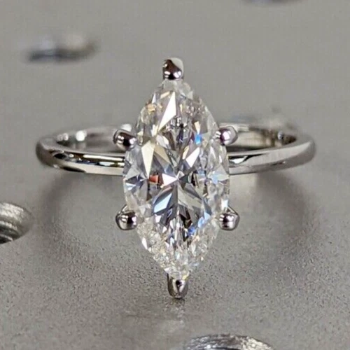 6.10 Ct Certified Marquise Cut White Treated Diamond Solitaire Ring 925 Silver ! - Image 1 of 4