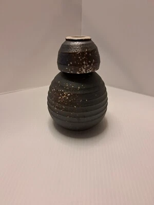 Studio pottery single serve Saki bottle and cup - Image 1 of 4