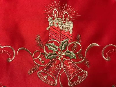 Red Christmas Party Embroidered Lace Cutwork Placemat Runner Holiday Home Decor - Image 1 of 4