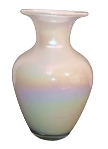 Hokuyo Glas 10" weiß irisierend Blumenvase Gefäß bunt Regenbogen Effekt Vintage - Bild 1 von 14
