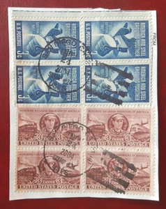US 1950 3c Railroad Engineers & 1957 Steel Blocks on Piece SAN DIEGO PM 4741-1 - Picture 1 of 2