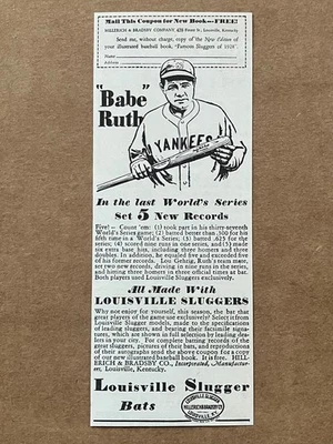 1929 Babe Ruth Yankees - Louisville Slugger anuncio impreso, 2 3/8"x6 1/8" Foto 1 de 3