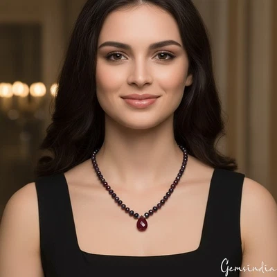 Christmas Sale~ 22" Natural Ruby & Sapphire Gemstone Handmade Pendant Necklace - Image 1 of 4
