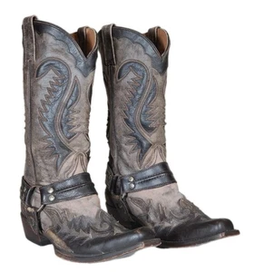 STETSON Outlaw Harness Boots 12-020-6104-0100 Black Bleached Brown Men's US 9 EE - Bild 1 von 14