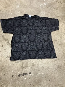 👾T-shirt vintage Skulls Cyber stampa all over nera Y2K Goth uomo taglia 25x28 - Foto 1 di 8