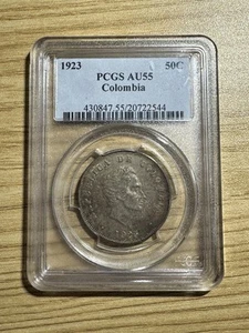 1923 Colombia Silver 50 Centavos Bogota PCGS AU55 90% Super Key - Picture 1 of 4