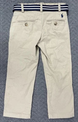 Pantalones Polo Ralph Lauren Niños 2T Caqui con Cinturón a Rayas Azul/Blanco y Logotipo Espalda Foto 1 de 4