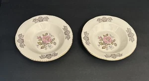 2 pc. Set Homer Laughlin Queen Esther Rim Soup Bowls 22k Gold Rim Vintage 8-3/8" - Picture 1 of 24