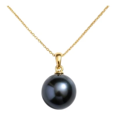 Genuine 11mm Natural Peacock Black Pinkish Round Cultured Edison Pearl Pendant - Image 1 of 4