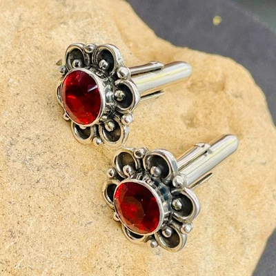 Ruby Gemstone 925 Sterling Silver Beautiful Designer Cufflinks For Men's - Image 1 of 4