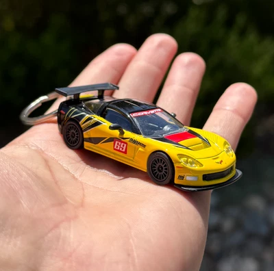 2005 Chevrolet Corvette C6.R Yellow Keychain Keyring Gift Chevy Mini Track Car - Image 1 of 4