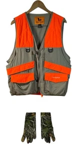 Men’s Field & Stream XL Orange Zip Shooting Vest, Turkey Vest Pockets. W/ Glove - Picture 1 of 5