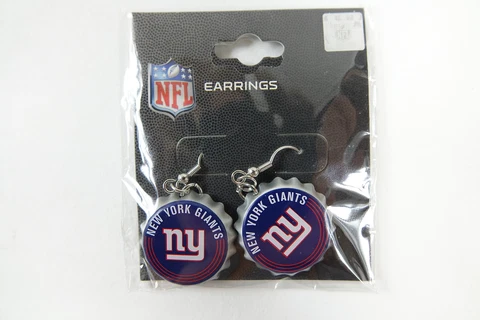 NFL New York Giants Girls' Standard Earrings Bottle Cap, Team Color, One Size Cover