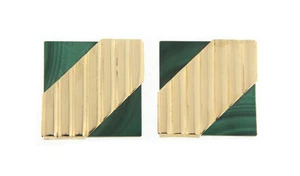 Appealing Fine Gold Malachite Earrings 14k Yellow Gold 1" Inch - Picture 1 of 5
