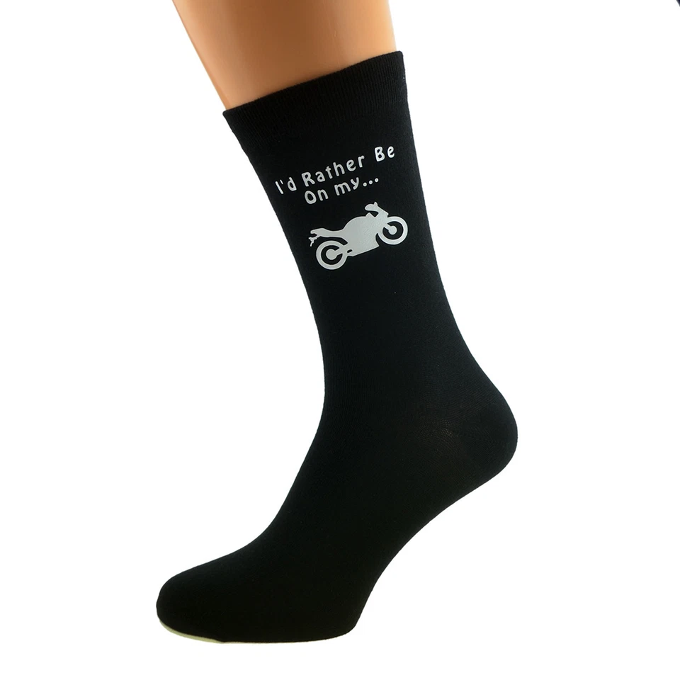 I'd Rather be on my Bike with Motorbike Image Design Printed Mens Black Socks