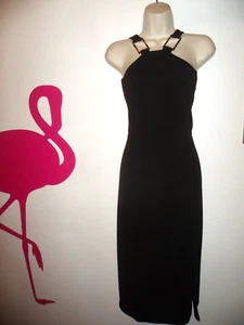 RIVER ISLAND Black Crepe Tortoise Shell Buckle Split Hem Midi Dress SZ16-18 NEW - Picture 1 of 6