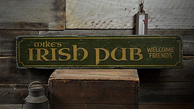 THE LIZTON SIGN SHOP Irish Pub, Custom Bar Owner Bartender - Rustic Distressed Wood Sign
