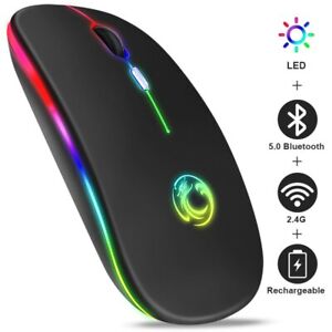 Wireless Mouse Bluetooth RGB Rechargeable Computer Silent Gaming Laptop PC LED