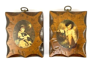 Carved Wood Decoupage Wall Art Antique Girl Dog Bunny Photos Rustic Farmhouse - Picture 1 of 9