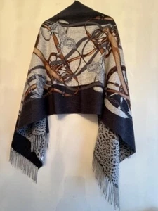 La Fiorentina Scarf ~ 27 x 78 Equestrian/Animal-Print Cashmere/Wool Fringe Wrap - Picture 1 of 15