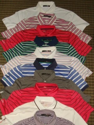 LOT 10-RALPH LAUREN RLX POLYESTER/SPANDEX STRIPED/SOLIDS S/S POLO SHIRTS SZ. M - Image 1 of 4