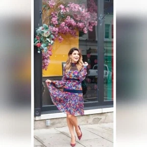 Saloni Dina Tropical Lace Panel Silk Ruffle Floral Mini Dress Size 6 - Picture 1 of 16