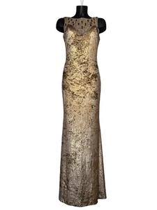 Alberto Makali Special Occasion Golden Velvety Long Embellished Dress UK10 US6 - Picture 1 of 9
