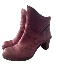 El Naturalista Heeled Ankle Boots Size 7 Round Toe Burgundy Leather Classic Y2K - Picture 1 of 9