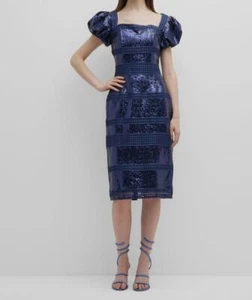 $595 Jovani Women's Blue Sequin Square-Neck Sheath Dress Size 2 - Picture 1 of 6
