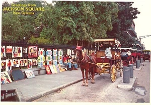 Tarjeta postal Saludos desde Jackson Square Horse & Carriage Nueva Orleans Louisiana - Imagen 1 de 2