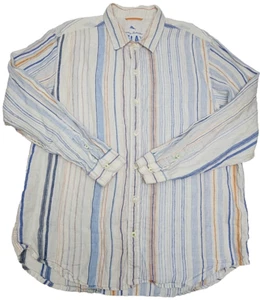 Tommy Bahama Relax Linen Shirt Blue White Stripe Size XL Long Sleeve Casual Top - Picture 1 of 14