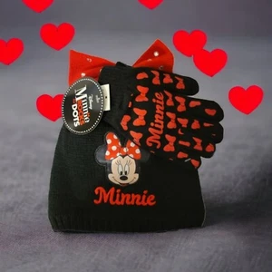 Disney Minnie Rocks The Dots Beanie And Glove Set Black & Red New with Tags  - Picture 1 of 6