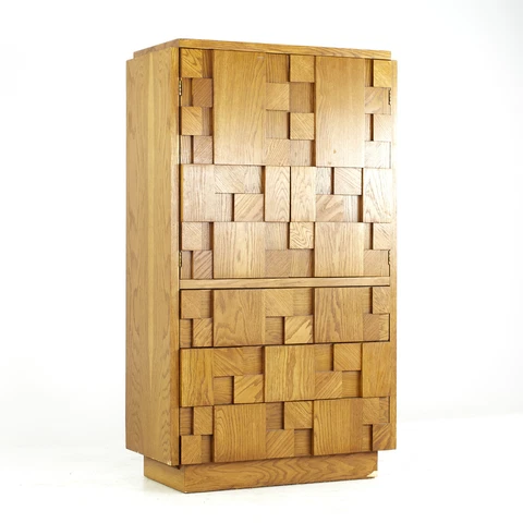 Lane Staccato Brutalist Mid Century Oak Armoire Cover