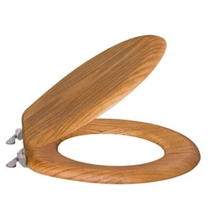 Wooden Toilet Seat Round, Closed Front with Cover, Residential, Chrome Oak - Picture 1 of 4