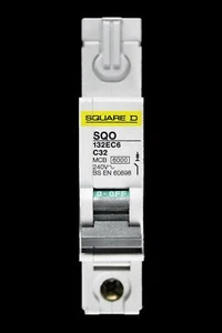 SQUARE D 32 AMP CURVE C 6kA MCB CIRCUIT BREAKER SQO 132EC6 - Picture 1 of 6
