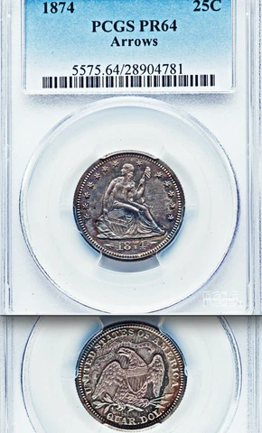 1874 PCGS PR64  $3,250 CU ✅ 700 Minted KEY Arrows PROOF 25C ✅🔴✅ Seated Quarter Cover