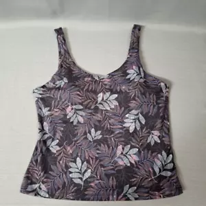 Brisas Bra Tank Top Black Pink Leaf Pattern Stretch Padded Size L - Picture 1 of 10