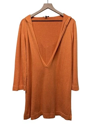 Eileen Fisher Tunic Sweater M Cashmere Cotton Deep V-Neck Hooded Orange Pullover - Image 1 of 4