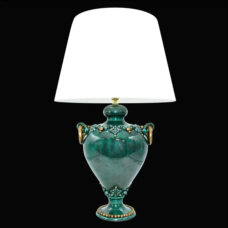 Light Vase Ceramic of Caltagirone Table Lamp Green And Copper Hand Made Hand - Image 1 of 1