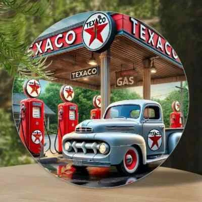 Letrero redondo resistente a la intemperie de aluminio TEXACO GASOLINA ESTILO RETRO GARAJE HOMBRE CUEVA ACEITE Foto 1 de 2