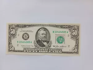 1985 $50 Fifty Dollar Bill Federal Reserve Note, US Serial # B10424585A - Picture 1 of 2