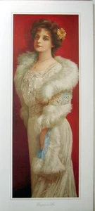 art print~ELEGANCE IN FUR~tall Victorian lady woman lace vtg repro 13x29 - Picture 1 of 1