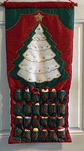 Calendario de Adviento Navidad Bolsillo de Aprendizaje Vintage Tela Árbol 1991 Completo - Imagen 1 de 11