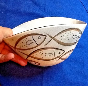 EKEBY CERAMIC OVAL BOWL 2119 SIGNED FISH DESIGN HAND MADE IN ITALY 110425B - Picture 1 of 8