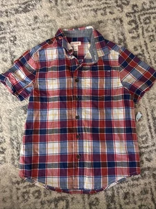 Cat & Jack Boys New Plaid 100% Cotton T Shirt Button Up Size 6/7 - Picture 1 of 4