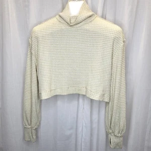 Free People Rollkragenpullover creme und hellbraun Cropped Waffelstrick, XS - Bild 1 von 8