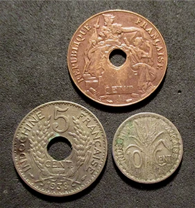 FRENCH INDOCHINA- 1930-1941 - 3 COIN SET- 1,5,10 CENTS-KM#'S 12,18,21- KHM1 - Picture 1 of 3